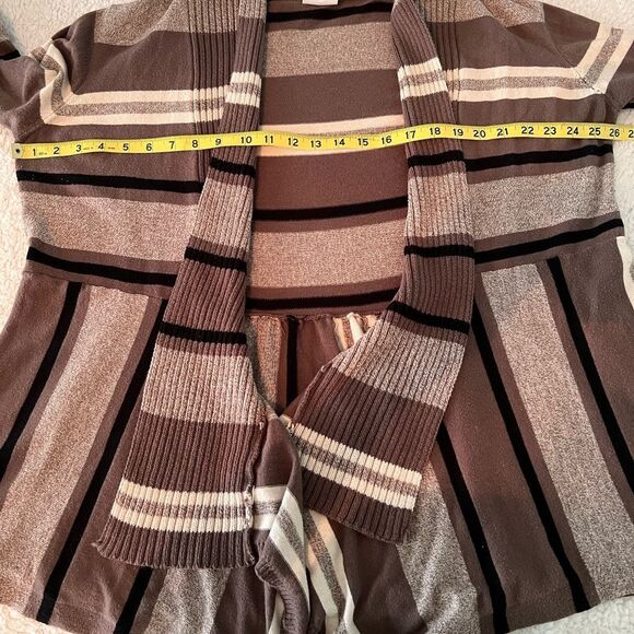 Striped Cotton Knit Open Front Cardigan Size XL Petite St John’s Bay Taupe Black - Picture 10 of 13